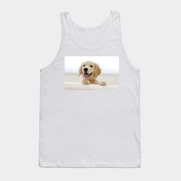 Cute Golden Retriever Digital Painting Tank Top by gktb